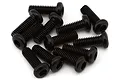 Close-up studio shot of a pile of black button head hex screws against a plain white background.