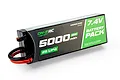 On-It RC 7.4V 5000mAh 100C 2S Hard Case LiPo Battery with black casing, green label, and connected wires.