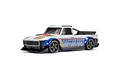 ARRMA Infraction 3S 1/12 scale electric brushless 4WD RTR RC car in white, blue, and gold with Hoon tyres, shot against a white background.