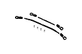 FMS steering linkage and panhard bar set components laid out on a white background, including metal rods, rod ends, and pivot balls.