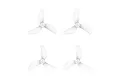 Four white 3-blade drone propellers arranged in a grid on a clean white background.