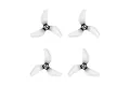 Four clear grey 3-blade drone propellers arranged in a grid against a white background.