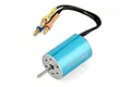 UDI RC 2435 3900KV brushless motor with attached black wires and gold bullet connectors on a white background.