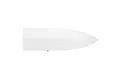 Top down view of a plain white plastic RC boat hull spare part on a white background.