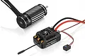 Studio shot of Hobbywing MAX5 G2 ESC and EZRUN 56118 G2 sensored brushless motor combo on a white background.
