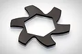 A black aluminium brake disc fin for an RC car, featuring a six-pointed star shape with a hexagonal center hole.