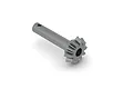 A grey metal 10-tooth bevel gear with an integrated shaft for ARRMA RC vehicles.