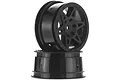 Two black ARRMA RC buggy front rims stacked on a white background.