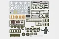 Heng Long RC tank accessory set featuring plastic parts sprues, decals, tools, and a commander figure.