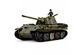Taigen German Panther Type G RC Tank with camouflage paint, black tracks, and a commander figure in the hatch.