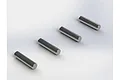 Four identical small cylindrical metal drive pins arranged in a diagonal line on a white background.