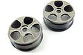Two ARRMA 3.3 inch Typhon RC buggy rims featuring a five-spoke design with a chrome face and black inner barrel.