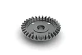 A grey metal 32-tooth differential bevel gear for an ARRMA RC vehicle, shown from a top-down angled perspective on a white background.