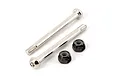 Two silver metal suspension pins and two black nylon lock nuts for ARRMA RC vehicles.