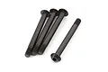 Four black ARRMA button head screws with fine threads arranged on a white background.