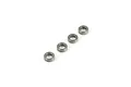Four ARRMA metal shielded ball bearings arranged in a diagonal line on a white background.