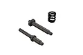 Two grey metal steering posts and one black coil spring for an ARRMA RC vehicle.