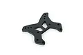 A black aluminium front shock tower for an ARRMA RC vehicle, featuring multiple mounting holes and a cut-out design, isolated on a white background.