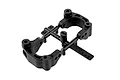A pair of black plastic ARRMA RC front uprights still attached to their injection molding sprue.