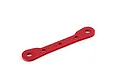 A red anodized aluminium rear outside suspension arm pin brace for ARRMA RC vehicles.