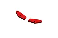 Two red anodized aluminium steering plates for ARRMA RC vehicles, shown from a top-down angle against a plain white background.
