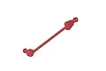 A red ARRMA battery clip retainer made of flexible rubber, featuring a mounting loop and a ribbed anchor point.