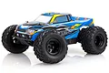 HSP Crusher 1/10 scale electric RC monster truck with blue, black, and yellow bodywork and large off-road tires.