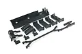 ARRMA battery tray set including a main tray, various plastic brackets, and a long support brace on a white background.