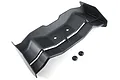 A black ARRMA RC rear wing with two small mounting washers on a white background.