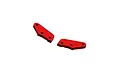 Two red anodized aluminium steering plates for ARRMA RC vehicles, shown against a plain white background.