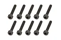 A set of ten black metal cap head screws arranged in two rows of five on a white background.