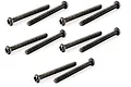 A set of ten black metal button head screws with fine threading arranged in pairs on a white background.