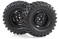 Two black 1.9-inch RC crawler wheels with aggressive off-road tread patterns, shown against a white background.