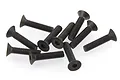A small pile of ten black metal countersunk head screws with hexagonal sockets, suitable for RC vehicle assembly.