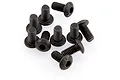 A group of ten black metal button head screws with hex sockets, arranged on a white background.