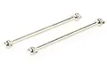 Two silver-coloured metal RC drive shafts with ball joints at each end, isolated on a white background.