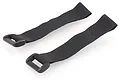 Two black fabric battery tie-down straps with plastic buckles, shown against a white background.
