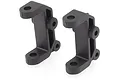 Two black plastic RC car front steering hub carriers shown from a side angle against a white background.