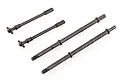 A set of four metal RC drive shafts, including two dogbone-style shafts and two threaded axle shafts, arranged on a white background.