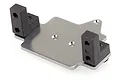HSP RC4 servo mount set featuring a silver metal base plate with two black plastic L-shaped servo mounting brackets attached.
