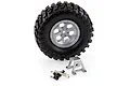 HSP RC4 spare tyre with a grey six-spoke wheel, mounting bracket, and hardware on a white background.