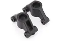 Two black plastic rear hub carriers for an RC car, shown from a high angle on a white background.