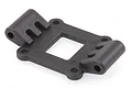 A black plastic rear lower bulkhead spare part for an HSP RC car, shown from a high-angle studio perspective.