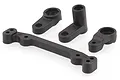 A set of four black plastic RC steering components including a steering rack and servo saver parts.