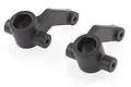 Two black plastic steering hub components for an RC car, shown from a high-angle perspective against a white background.