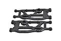 A pair of black RPM rear lower suspension arms for RC vehicles, shown from a top-down perspective against a white background.