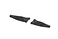 A pair of black ARRMA front lower suspension arms for an RC vehicle, shown from an angled perspective against a white background.