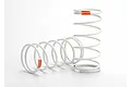 Two white RC shock springs with orange identification markings on a white background.