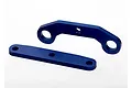 Two blue anodized aluminium tie bars for Traxxas RC vehicles, shown against a plain white background.