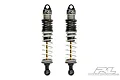 Two Pro-Line PowerStroke aluminium threaded RC shocks standing vertically against a white background.